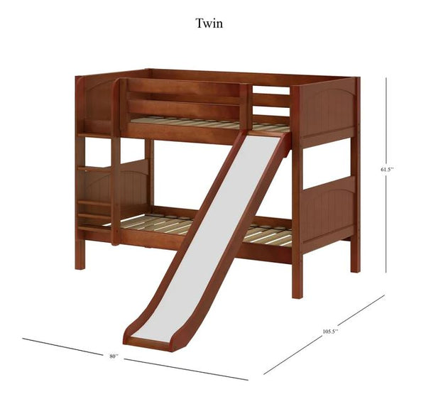 Twin Low Bunk Bed with Slide and Ladder