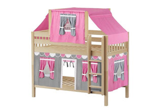 Twin Low Bunk Bed with Straight Ladder, Top Tent and Underbed Curtain