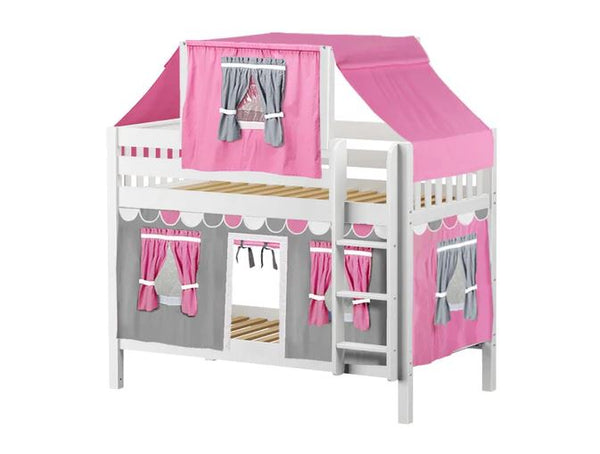 Twin Low Bunk Bed with Straight Ladder, Top Tent and Underbed Curtain
