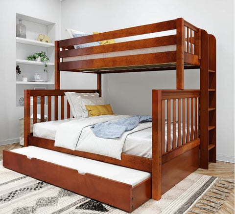 Twin XL over Queen High Bunk Bed with Straight Ladder on End and Trundle Bed