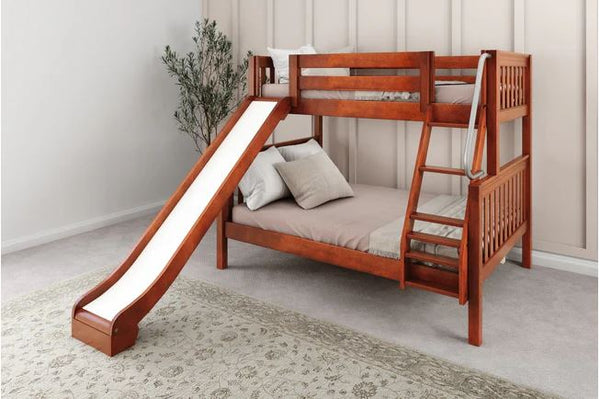 Twin over Full Medium Bunk Bed with Slide and Angled Ladder