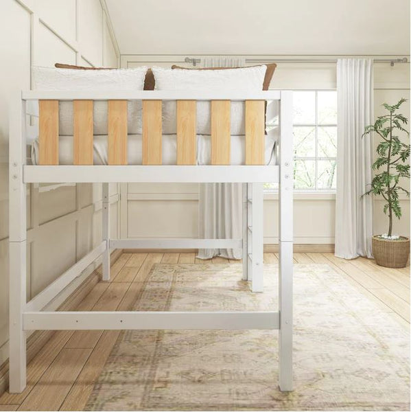 Modern Full Mid Loft Bed with Straight Ladder on Front