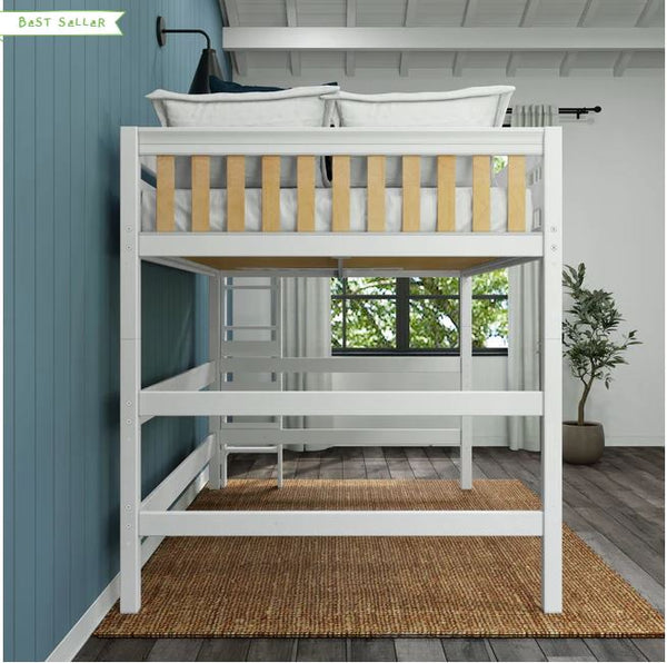 Modern Queen High Loft Bed with Straight Ladder on End
