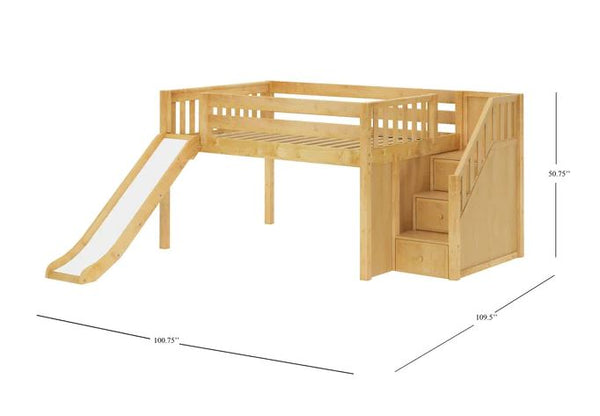 Full Low Loft Bed with Stairs and Slide