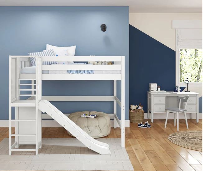 Queen High Loft Bed with Slide Platform