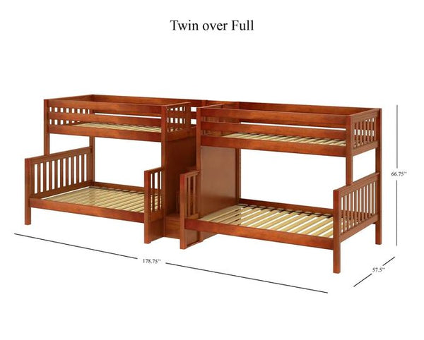 Twin over Full Medium Quad Bunk with Stairs in Middle