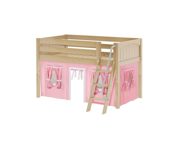 Twin Low Loft Bed with Angled Ladder + Curtain