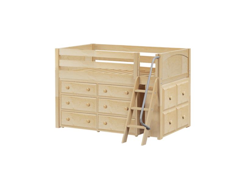 Twin Low Loft Bed with Angled Ladder + Dresser + Cube Unit.
