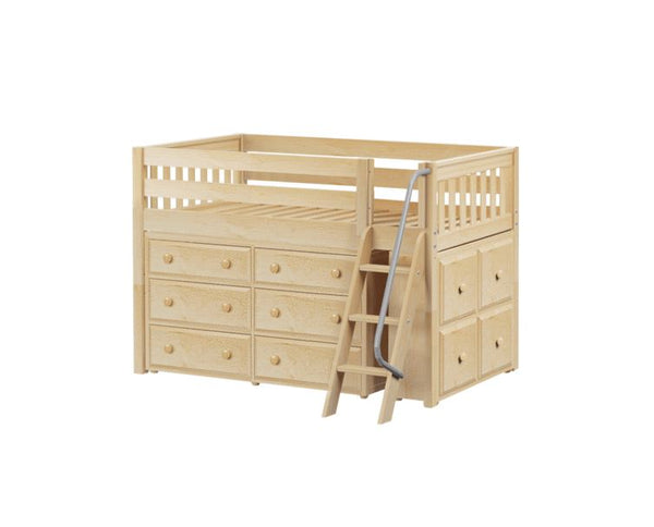 Twin Low Loft Bed with Angled Ladder + Dresser + Cube Unit.