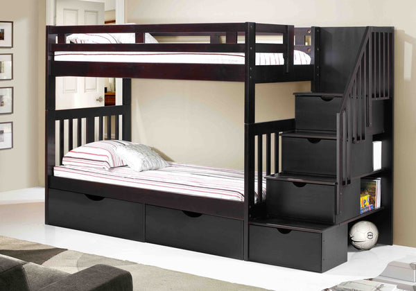 Naples Bunk Bed Espresso with Staircase and Storage